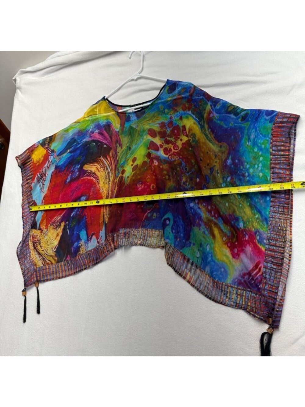 Dilemma New York Art to Wear Silk Poncho Rainbow Colorful Womens O/S Tassels - Picture 7 of 9